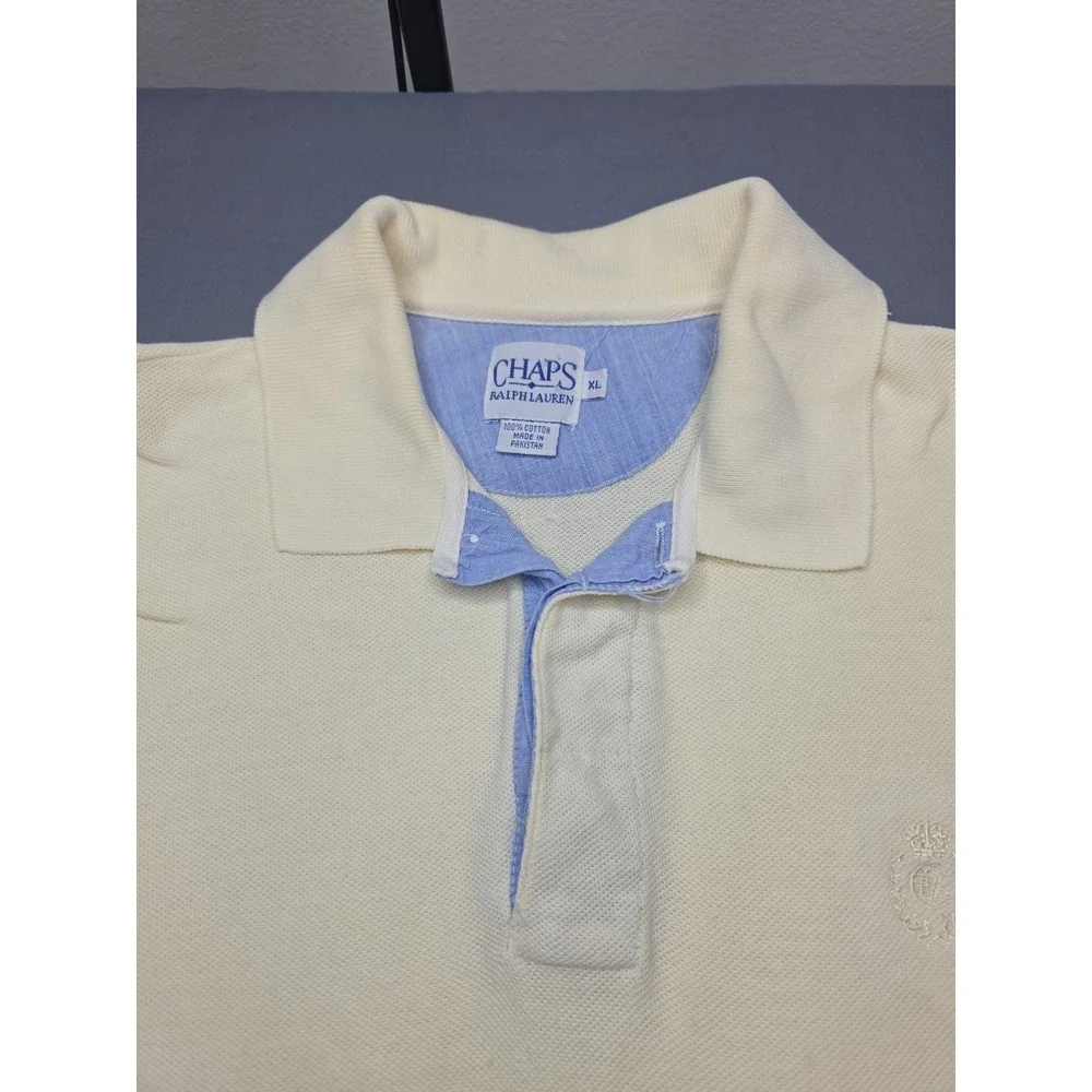Vintage 90s Chaps Ralph Lauren Polo Shirt XL - Cream Pastel Yellow - Pique...